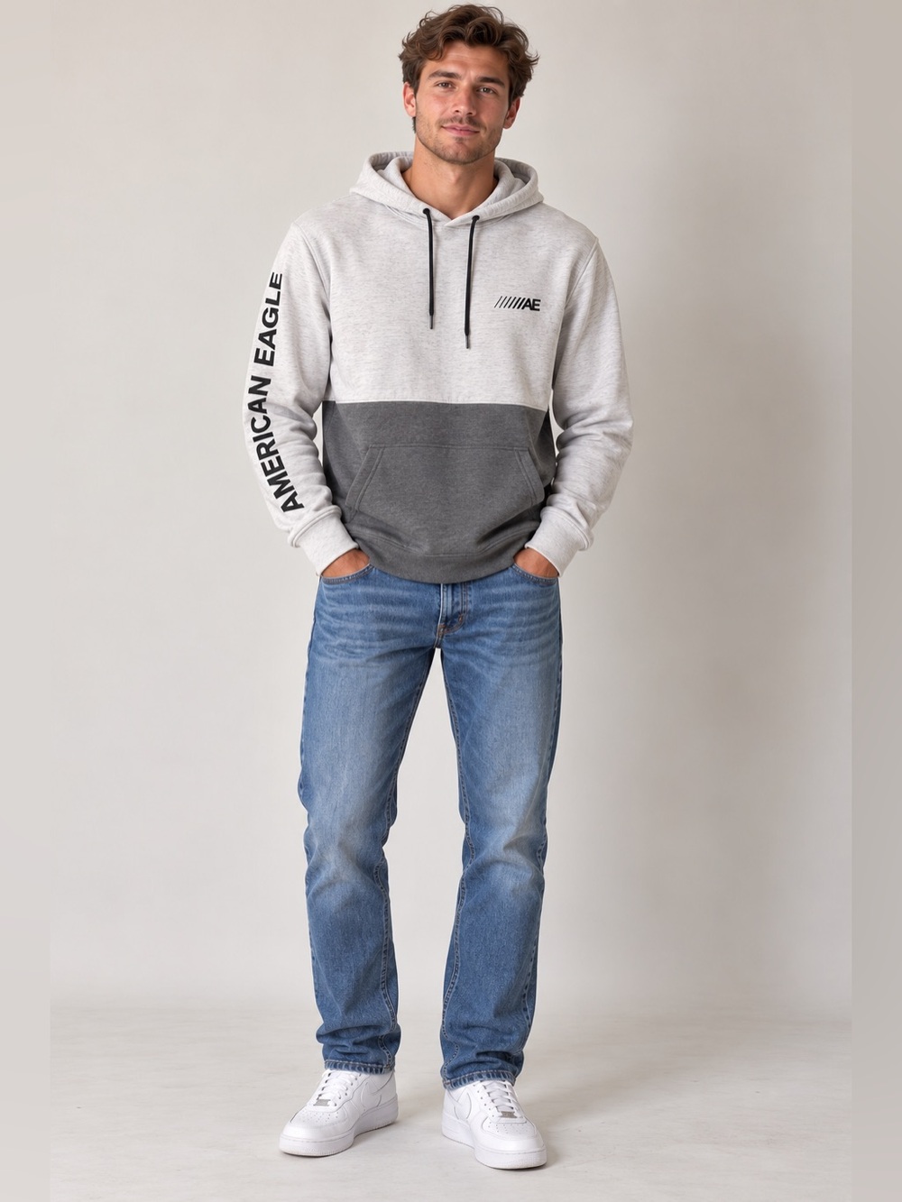 American Eagle Outfitters Two-Tone Light Gray and Dark Gray Pullover Hoodie